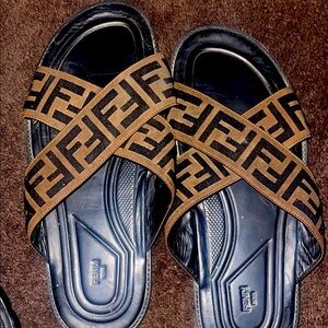 Fendi Brown and Black Slide Sandals